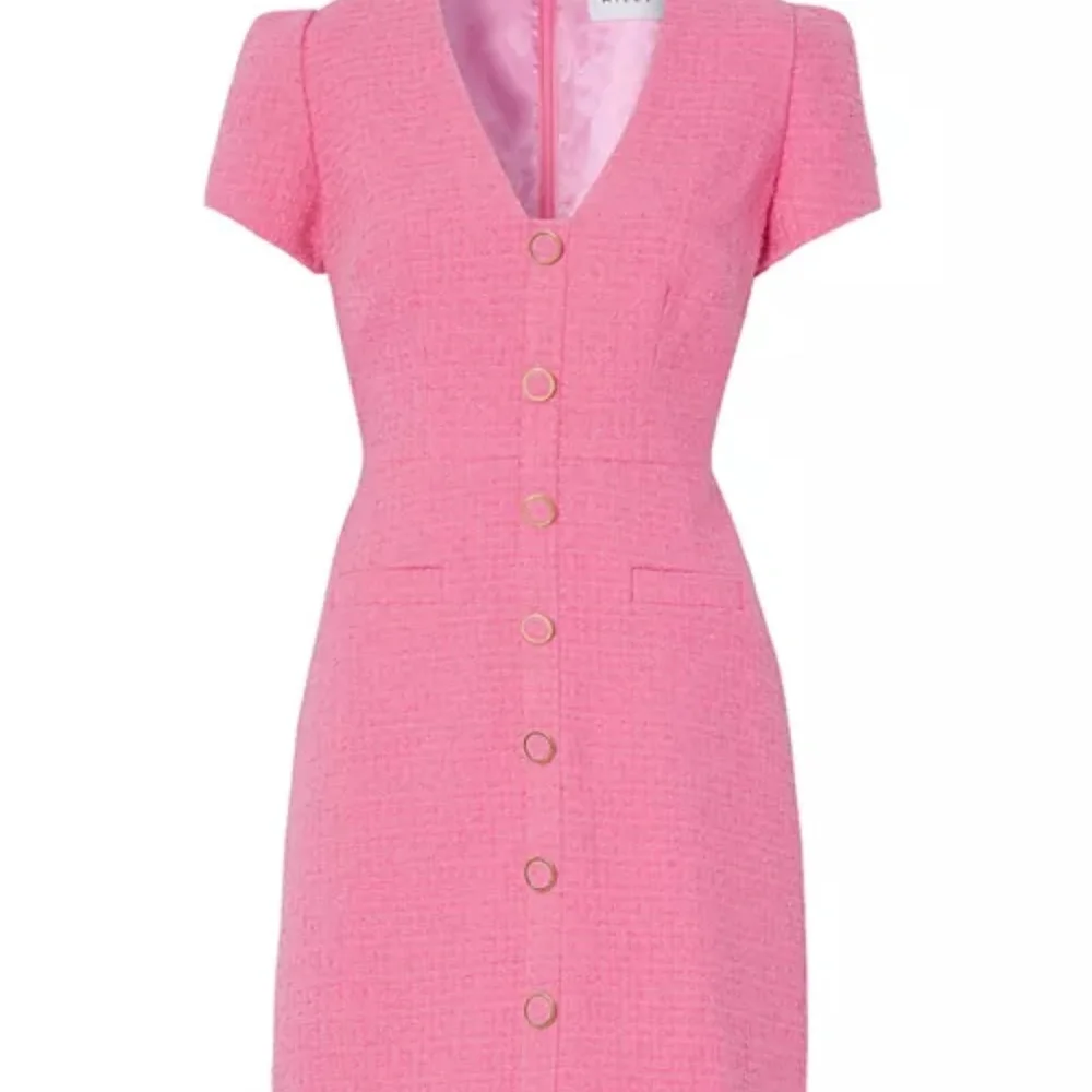 MILLY Genevie Pink Bouclé V Neck Dress  NWOT - Picture 6 of 13